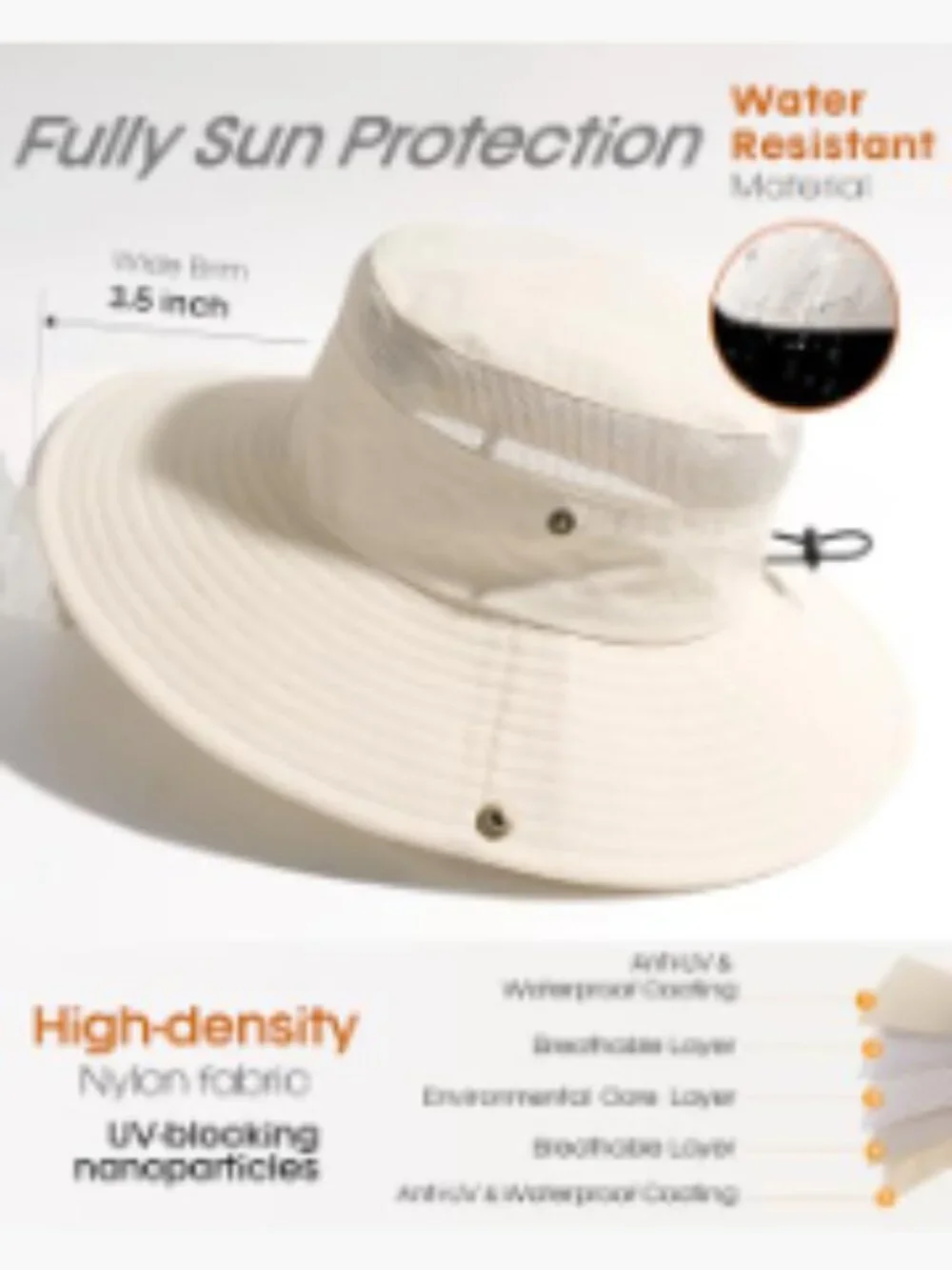 Women's Sun Hat with Ponytail Hole Wide Brim UPF 80+ Nylon Bucket Hat Hiking